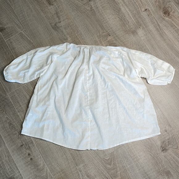 STILE BENETTON White Linen Blend Oversize Elbow Sleeve Blouse Women Size Medium - Picture 7 of 7